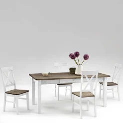 Wohnen Sitzgruppe*Kiefer Esstischgruppe Yoan in Weiß Grau (fünfteilig)