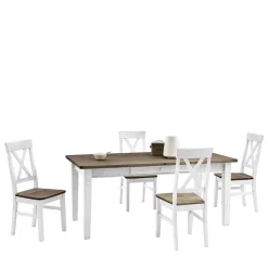 Wohnen Sitzgruppe*Kiefer Esstischgruppe Yoan in Weiß Grau (fünfteilig)