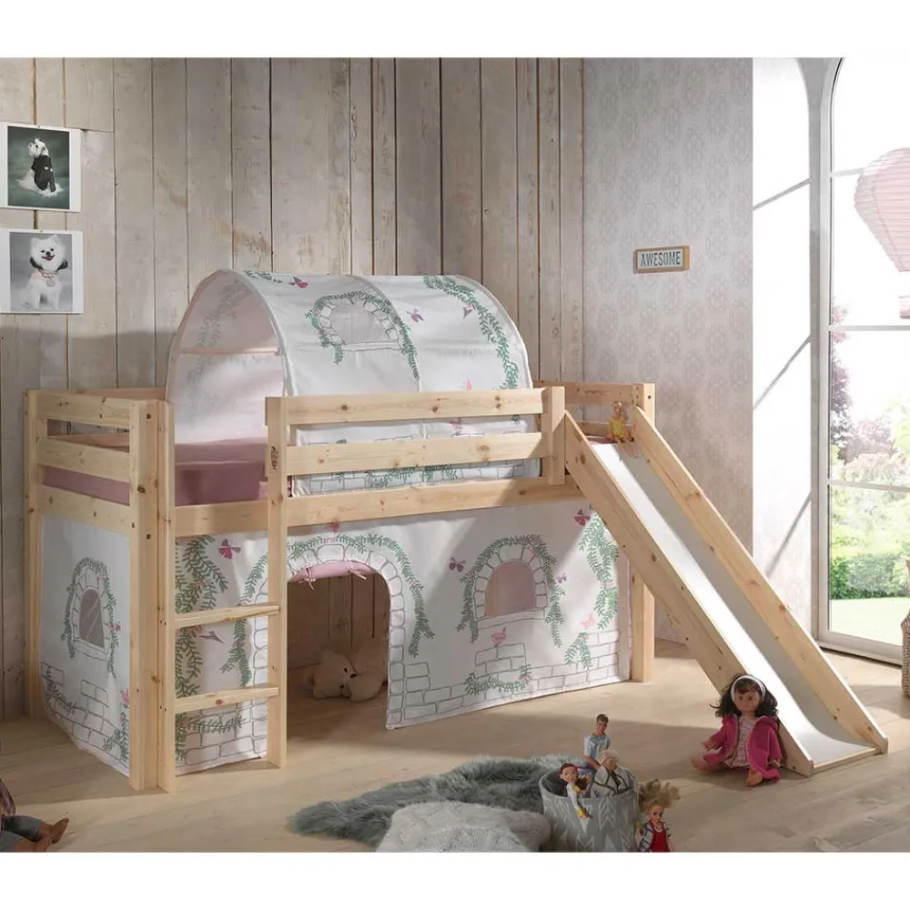 Wohnen Jugendbetten|Kinderbetten*Kiefer Mädchen Hochbett mit Vorhang - Habic