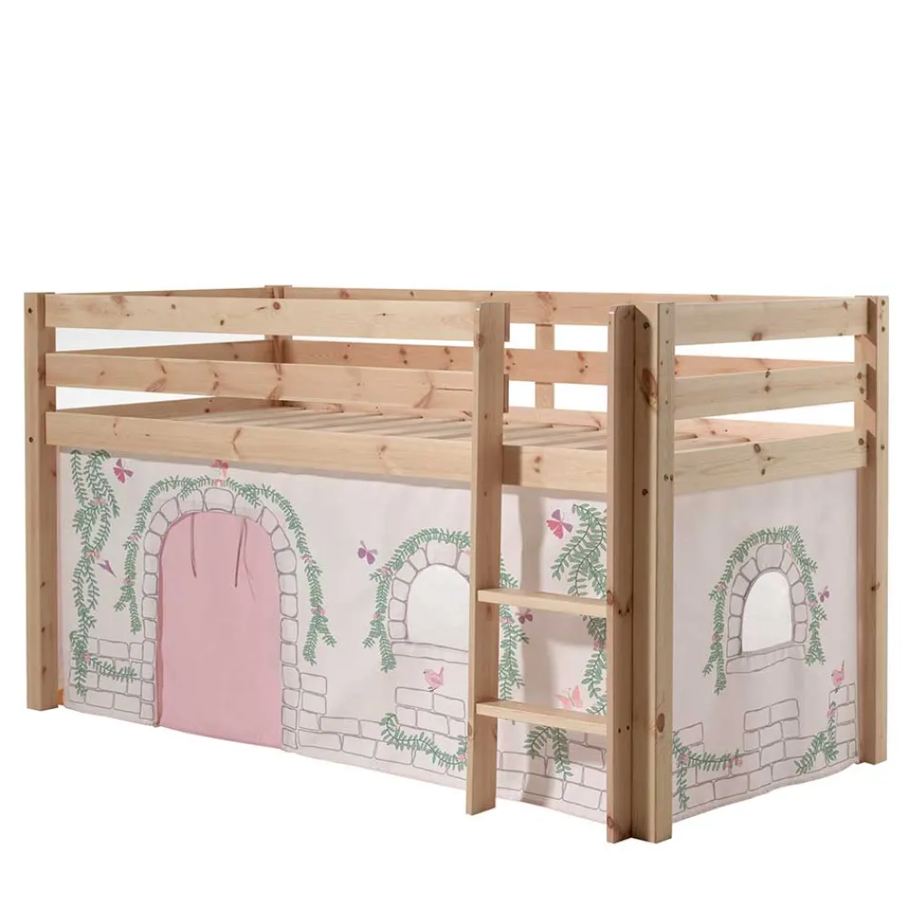 Wohnen Jugendbetten|Kinderbetten*Kiefer Mädchen Hochbett mit Vorhang - Habic