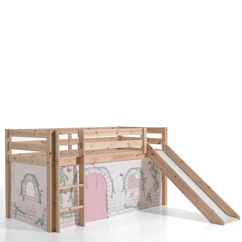 Wohnen Jugendbetten|Kinderbetten*Kiefer Mädchen Hochbett mit Vorhang - Habic