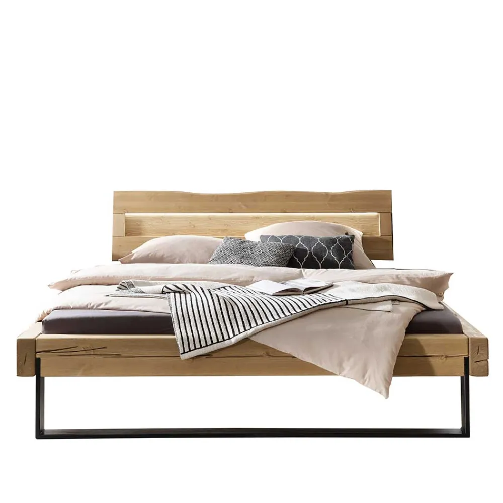 Wohnen Loft Möbel|Industrial Möbel*Kiefernholz Balkenbett mit LED Licht - Antina