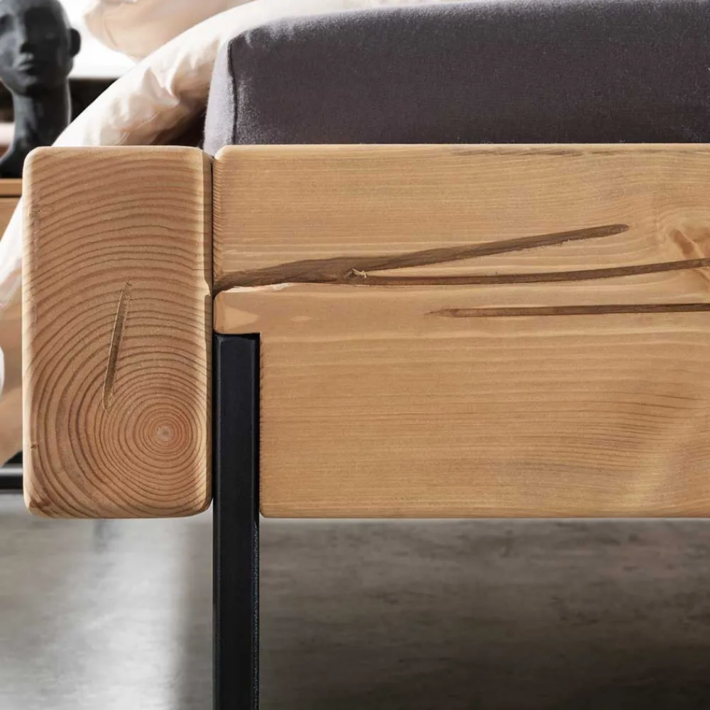 Wohnen Loft Möbel|Industrial Möbel*Kiefernholz Balkenbett mit LED Licht - Antina