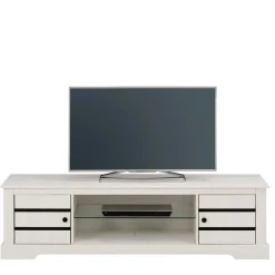 Wohnen Sideboards & Kommoden|Sideboards & Kommoden*Kiefernholz TV Unterschrank in Weiß mit Schwarz - Manduza