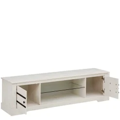 Wohnen Sideboards & Kommoden|Sideboards & Kommoden*Kiefernholz TV Unterschrank in Weiß mit Schwarz - Manduza