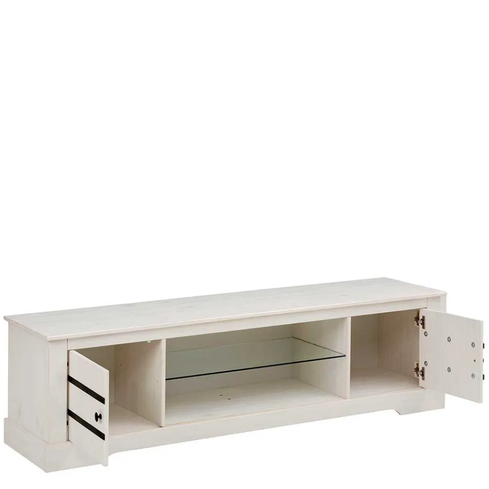 Wohnen Sideboards & Kommoden|Sideboards & Kommoden*Kiefernholz TV Unterschrank in Weiß mit Schwarz - Manduza
