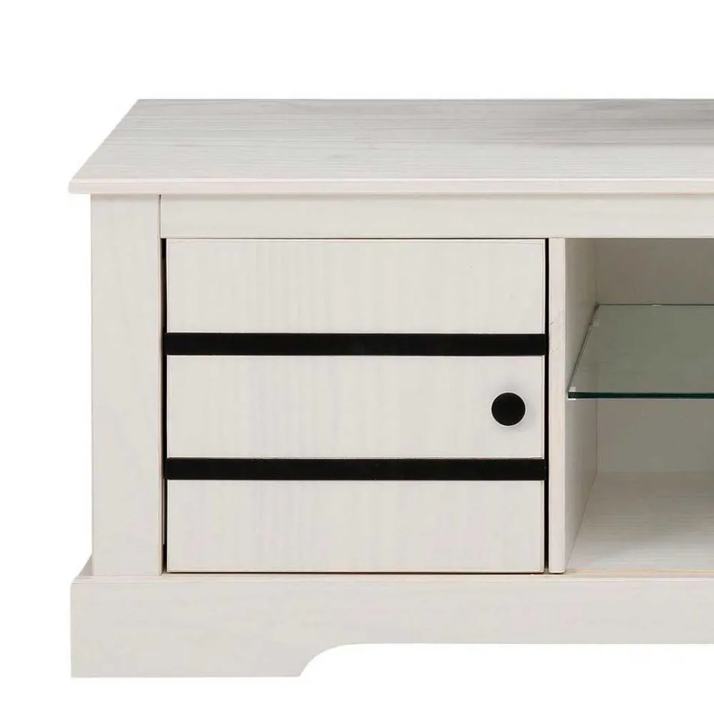 Wohnen Sideboards & Kommoden|Sideboards & Kommoden*Kiefernholz TV Unterschrank in Weiß mit Schwarz - Manduza