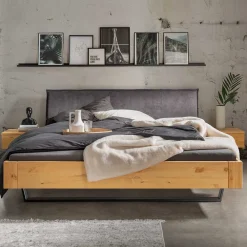 Wohnen Kiefernholz-Bett gelaugt mit Stoff-Kopfteil - Phiano