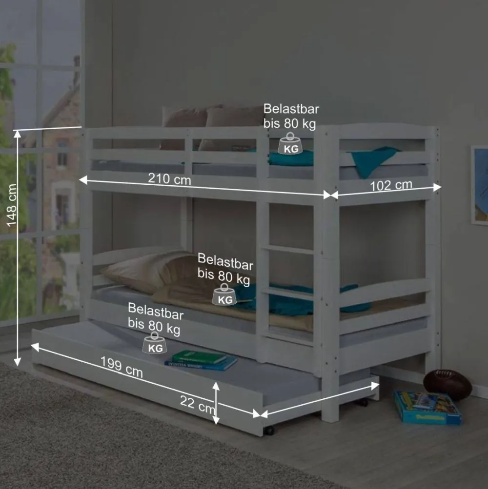 Wohnen Kindermöbel|Kinderbetten*Kinder Etagenbett mit Ausziehbett optional - Samanca