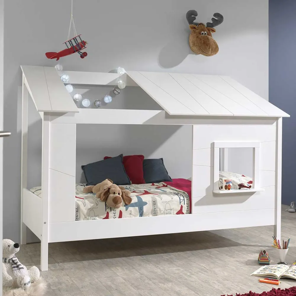 Wohnen Kinderbetten*Kinder Hausbett in Weiß lackiert - Actina