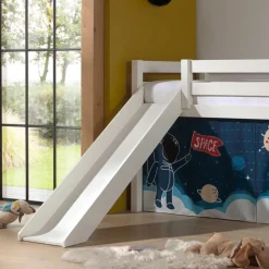 Kinder Wohnen Kinder Hochbett in Weiß mit Rutsche - Besjan