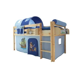 Kinder Wohnen Kinderhochbett Sismail mit Vorhang und Tunnel im Piraten Design