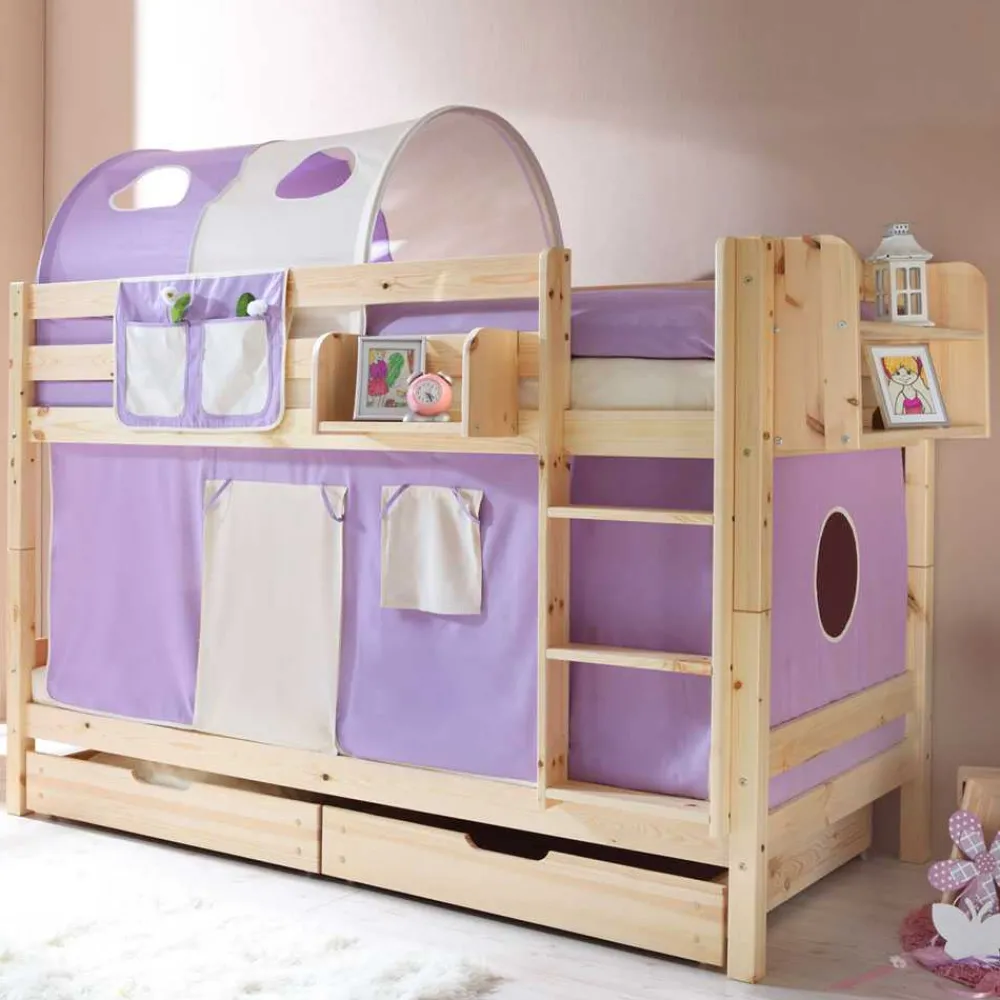 Wohnen Kinderbetten*Kinderstockbett Calmaro in Lila-Beige
