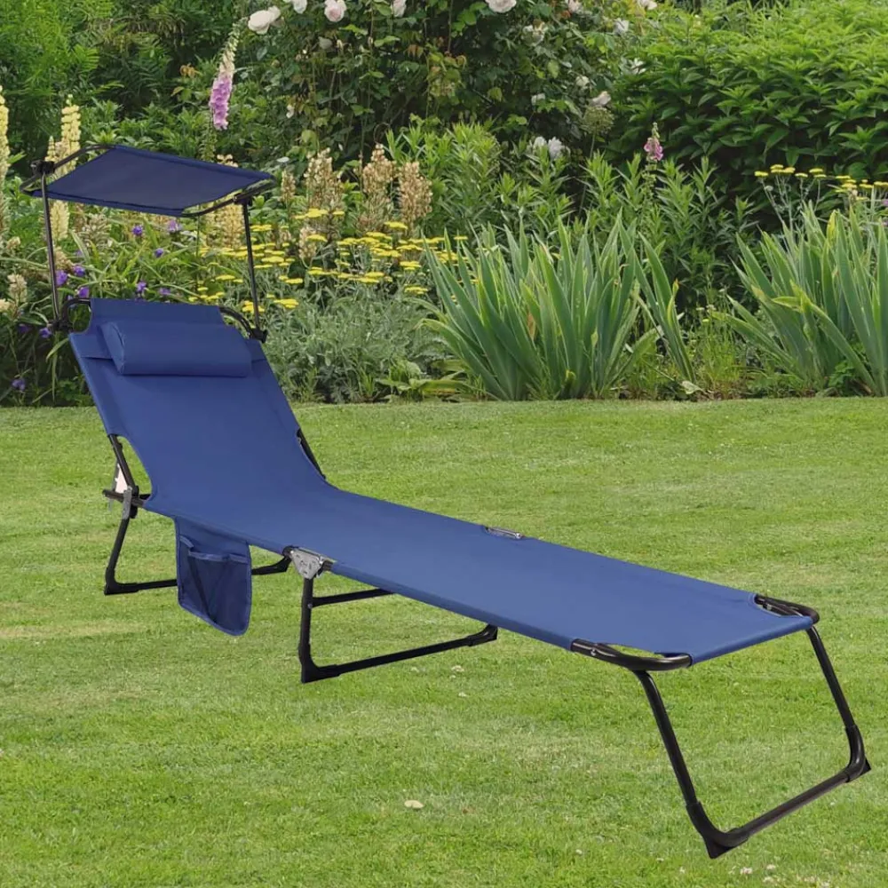 Wohnen Klappbare Outdoor Liege in Blau und Schwarz - Betty