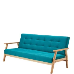 Wohnen Retro Möbel|Schlafsofas*Klappcouch in Petrol & Eukalyptus Natur - Barne