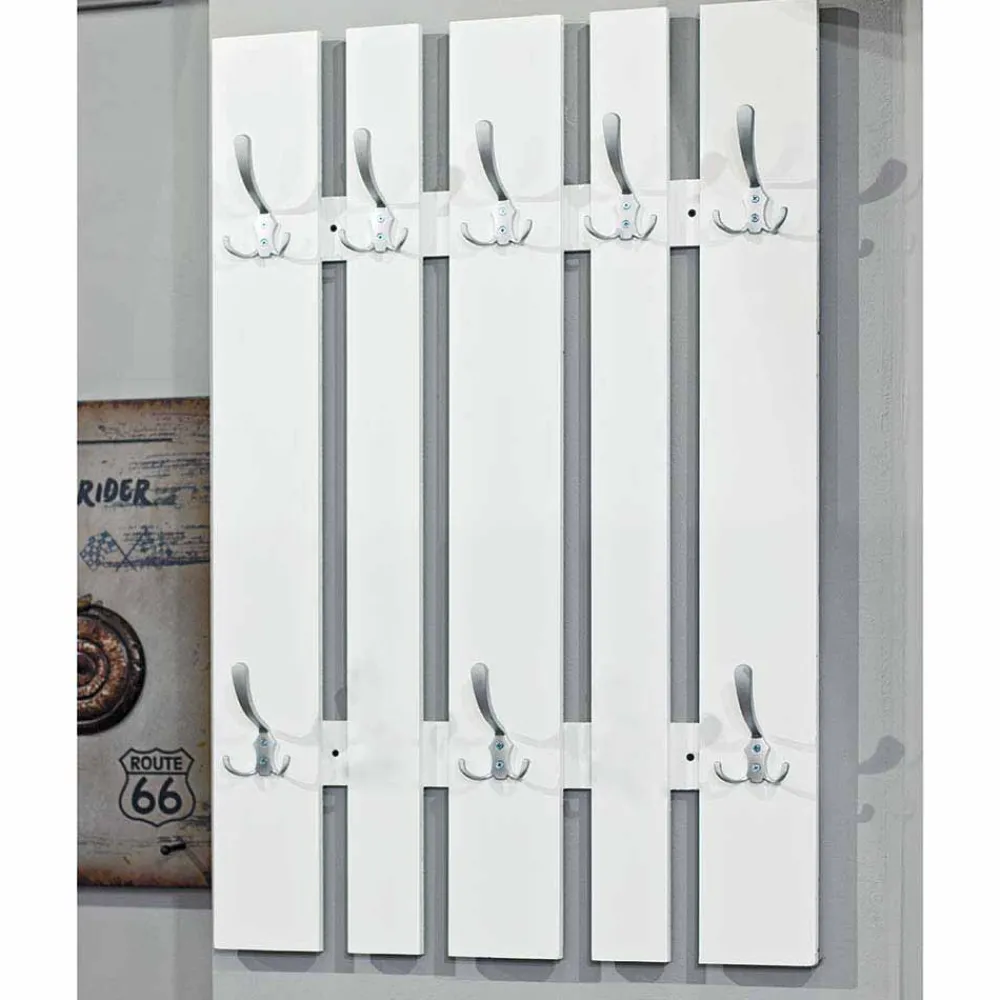 Wohnen Klassisches Garderobenpaneel in Weiß 65cm breit Vaipuran mit 8 Metallhaken