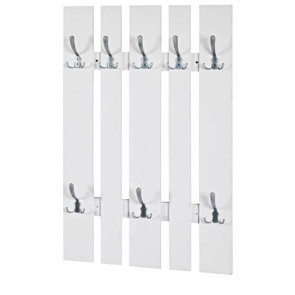 Wohnen Klassisches Garderobenpaneel in Weiß 65cm breit Vaipuran mit 8 Metallhaken