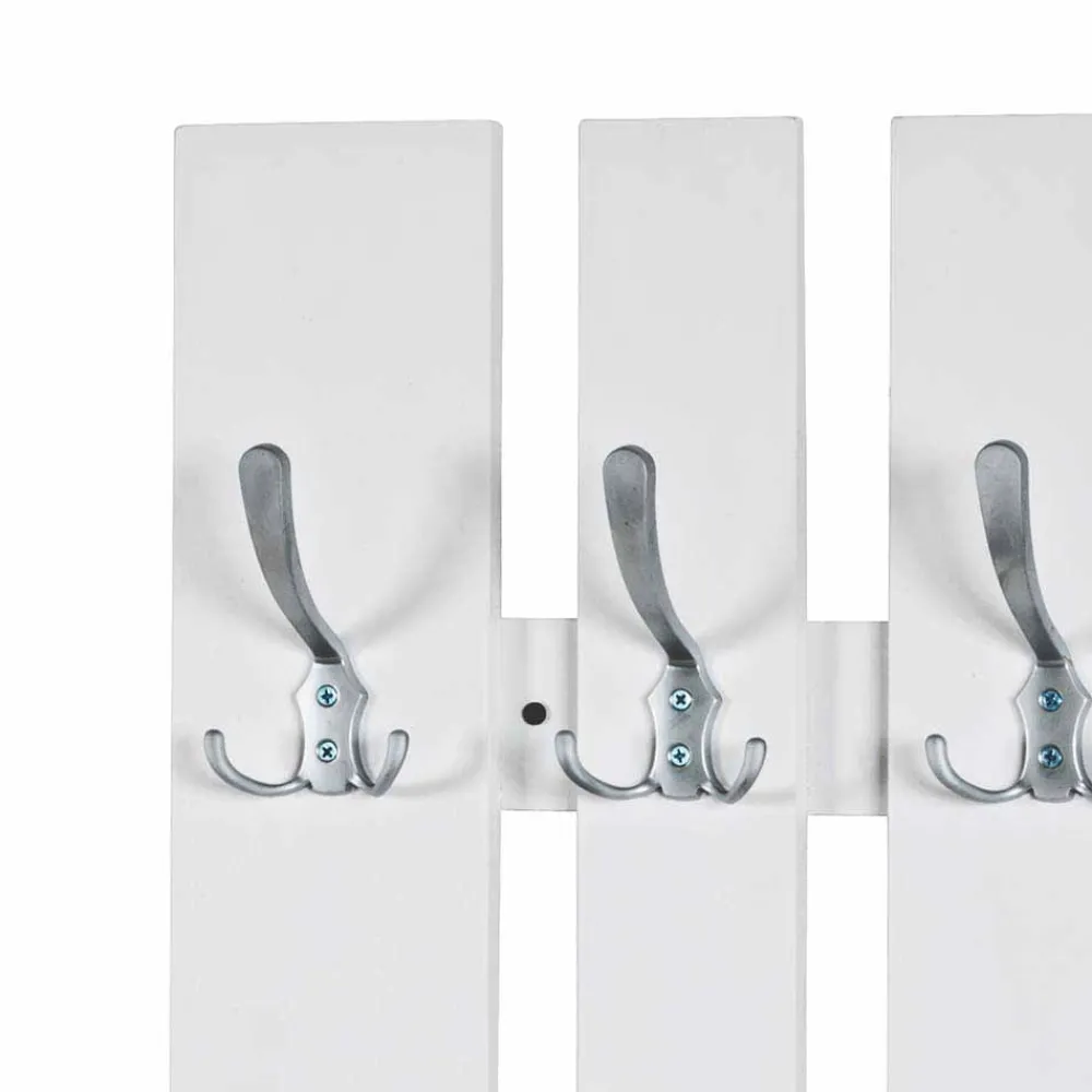 Wohnen Klassisches Garderobenpaneel in Weiß 65cm breit Vaipuran mit 8 Metallhaken