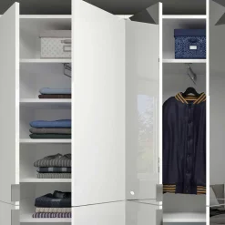 Wohnen Jugendzimmerschränke*Kleiderschrank in Weiß HG & Spiegel - Ejulia (zweiteilig)