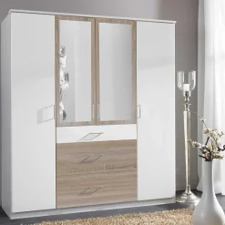 Wohnen Jugendzimmerschränke*Kleiderschrank in Weiß und Eiche Sägerau Dekor - Magdelan I