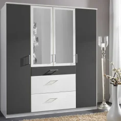 Wohnen Jugendzimmerschränke*Kleiderschrank in Weiß und Dunkelgrau - Vanila