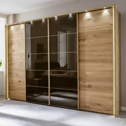 Wohnen Naturholzmöbel|Braune Möbel*Kleiderschrank mit Schwebetüren in Dunkelbraun - Vutonia