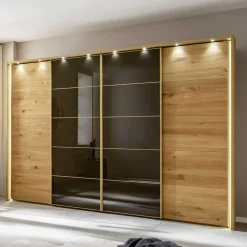 Wohnen Naturholzmöbel|Braune Möbel*Kleiderschrank mit Schwebetüren in Dunkelbraun - Vutonia