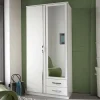 Wohnen Glasmöbel|Jugendzimmerschränke*Kleiderschrank mit Spiegel in Weiß & Chrom - Miracella