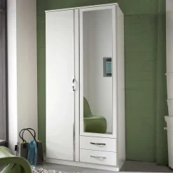 Wohnen Glasmöbel|Jugendzimmerschränke*Kleiderschrank mit Spiegel in Weiß & Chrom - Miracella