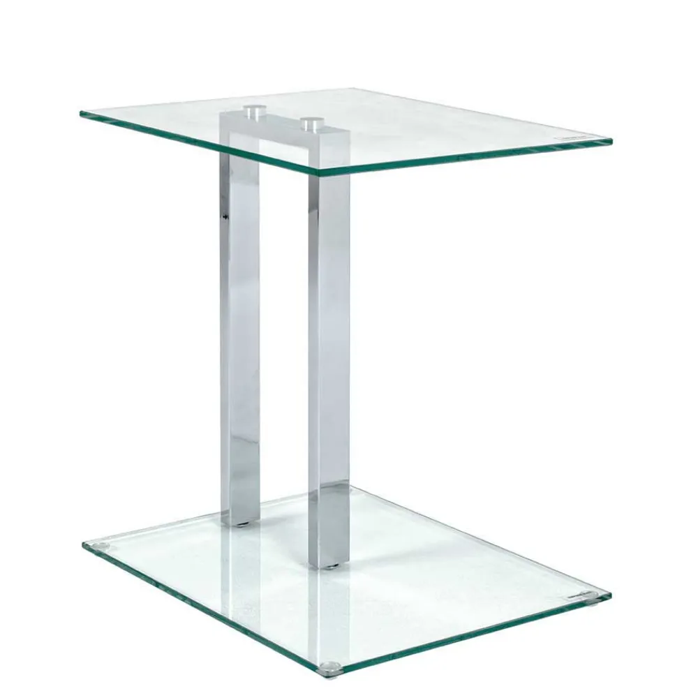Wohnen Glasmöbel|Küchentische*Kleiner Glastisch Phildel mit Stahl Gestell Chromfarben