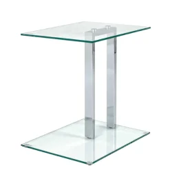 Wohnen Glasmöbel|Küchentische*Kleiner Glastisch Phildel mit Stahl Gestell Chromfarben