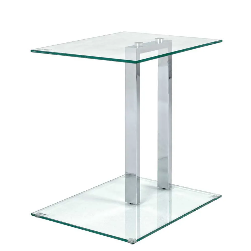 Wohnen Glasmöbel|Küchentische*Kleiner Glastisch Phildel mit Stahl Gestell Chromfarben