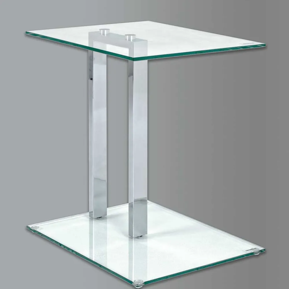 Wohnen Glasmöbel|Küchentische*Kleiner Glastisch Phildel mit Stahl Gestell Chromfarben