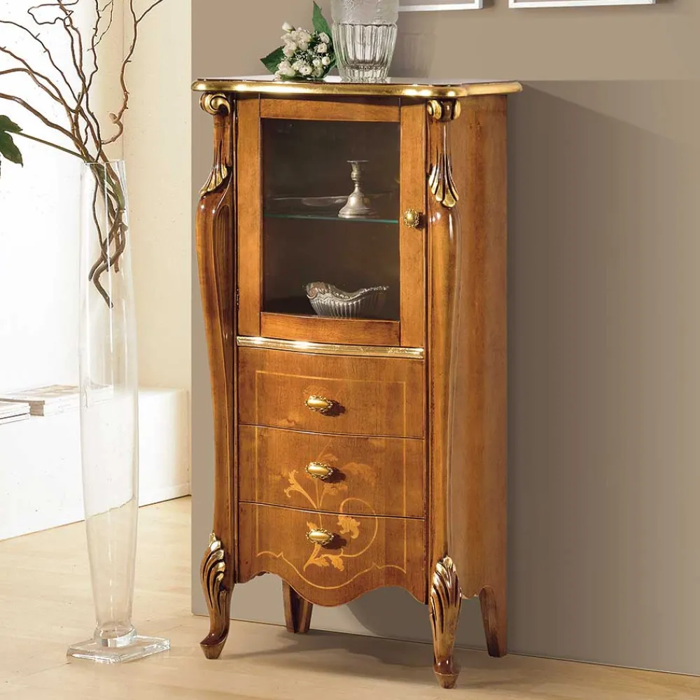 Wohnen Kleiner Vitrinenschrank mit Tür & Schubladen - Carlenna I