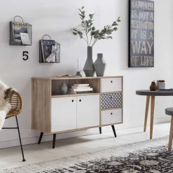 Wohnen Flurkommoden*Kleines Sideboard Drondo im Retro Design
