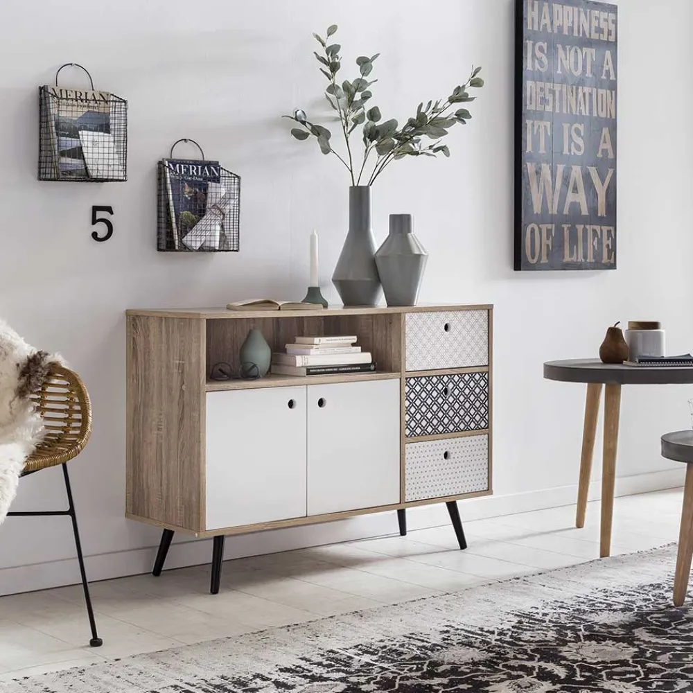 Wohnen Flurkommoden*Kleines Sideboard Drondo im Retro Design