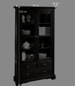 Wohnen Esszimmer-Vitrinen|Kolonialmöbel*Kolonialstil Vitrine Islando in Schwarzbraun