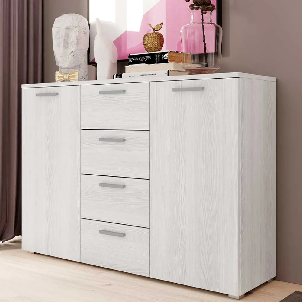 Wohnen Kombi Kommode in Weiß Esche Dekor - Pruducia