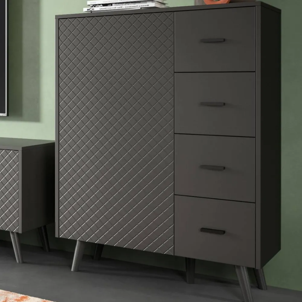 Wohnen Graue Möbel|Wohnzimmerschränke*Kombi-Highboard in Mattgrau - Natal