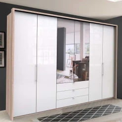 Wohnen Weiße Möbel|Glasmöbel*Kombi-Kleiderschrank mit Spiegel-Falttür - Bosays II