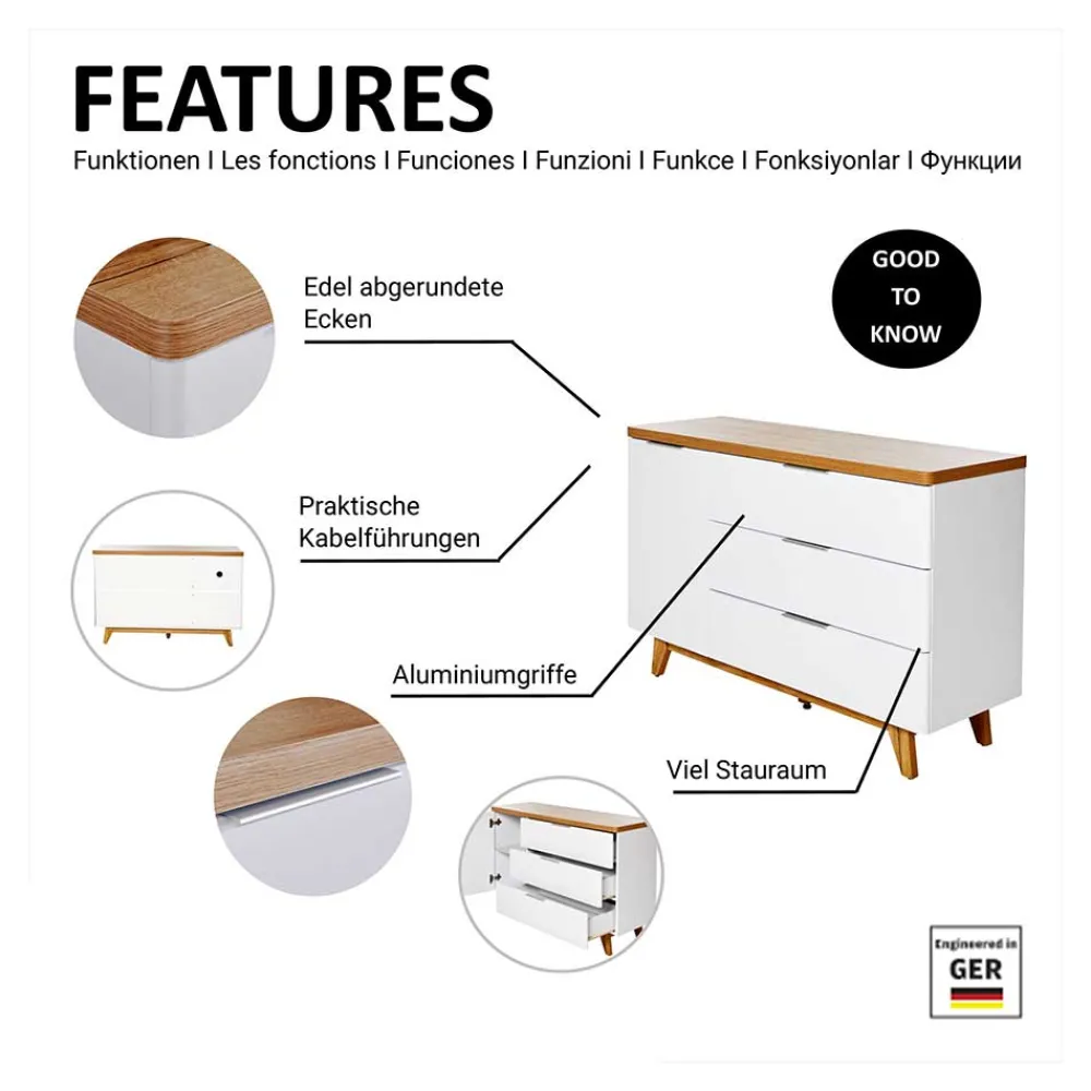 Wohnen Kombi-Kommode in Weiß und Kerneiche - Xuana