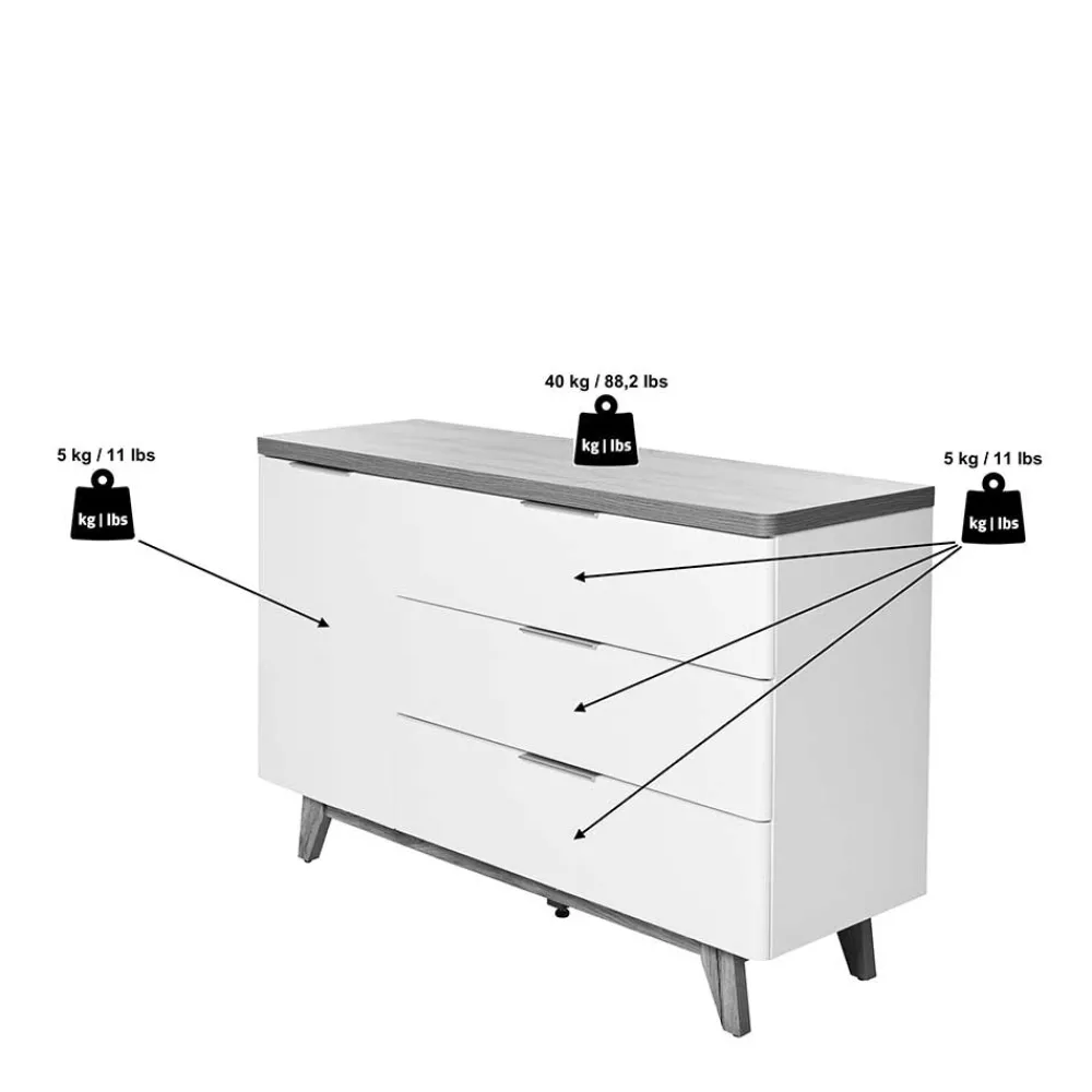 Wohnen Kombi-Kommode in Weiß und Kerneiche - Xuana