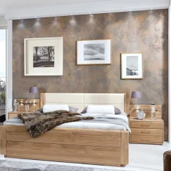 Wohnen Weiße Möbel|Naturholzmöbel*Komfort Doppelbett Anglesia und Nachttisch Set (dreiteilig)