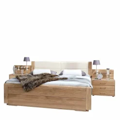 Wohnen Weiße Möbel|Naturholzmöbel*Komfort Doppelbett Anglesia und Nachttisch Set (dreiteilig)