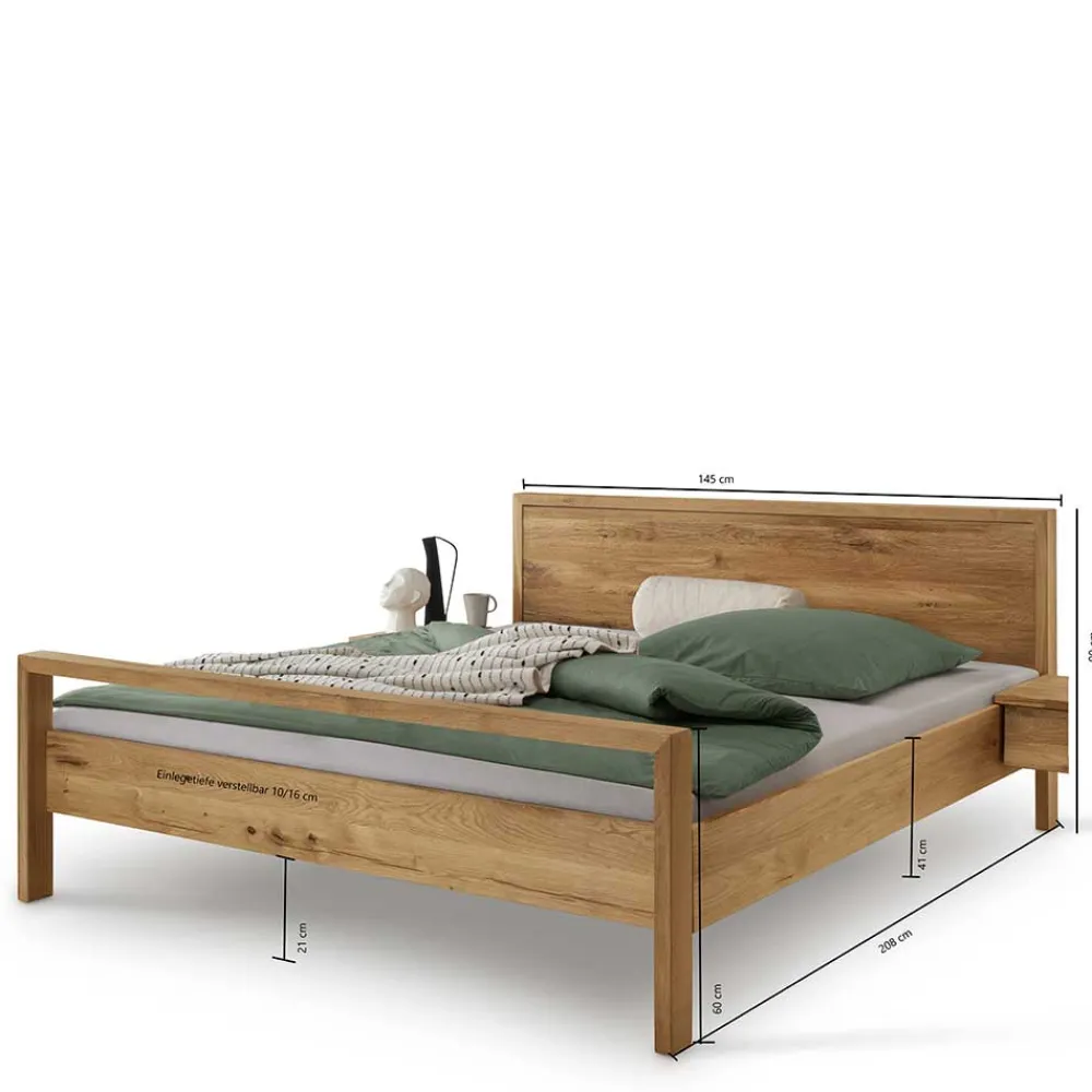 Wohnen Graue Möbel|Naturholzmöbel*Komfort-Einzelbett in 140x200 aus Wildeiche - Martinez