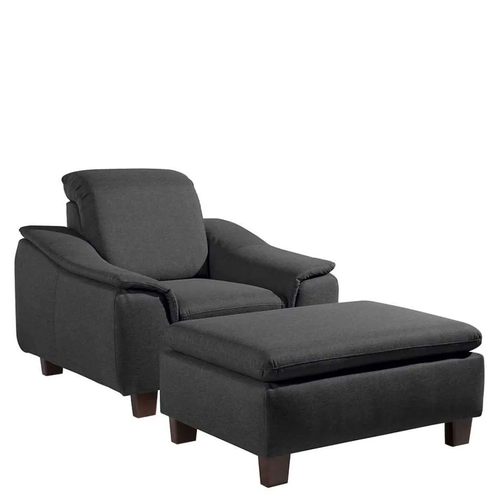 Wohnen Braune Möbel|Sessel & Hocker*Komfortsessel in Dunkelgrau und Nussbaum - Pelago