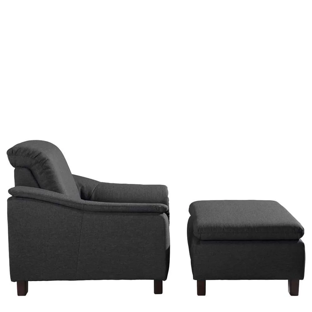 Wohnen Braune Möbel|Sessel & Hocker*Komfortsessel in Dunkelgrau und Nussbaum - Pelago