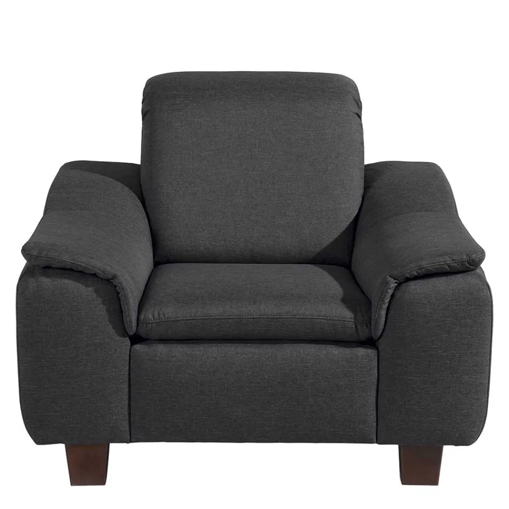 Wohnen Braune Möbel|Sessel & Hocker*Komfortsessel in Dunkelgrau und Nussbaum - Pelago