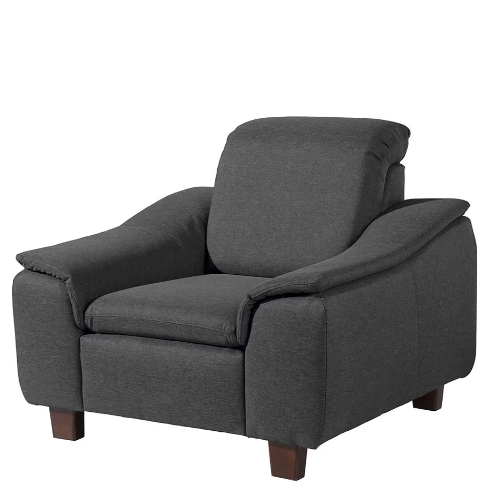 Wohnen Braune Möbel|Sessel & Hocker*Komfortsessel in Dunkelgrau und Nussbaum - Pelago