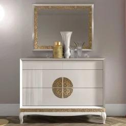 Wohnen Italienische Möbel|Schlafzimmer Komplett*Kommode & Spiegel in Weiß & Gold - Valganios (zweiteilig)